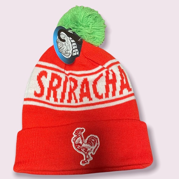 SRIRACHA SAUCE LOGO RED WINTER CAP BEANIE WITH POM POM BALL KNIT NWT - Picture 2 of 8